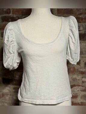 Anthropologie Cream Puff-Sleeve Scoop Neck Tee